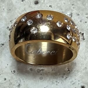 Caperci Crystal Studded Golden Band Ring